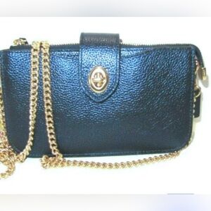 AUTH COACH Pebbled Dark Blue Leather Crossbody Bag
